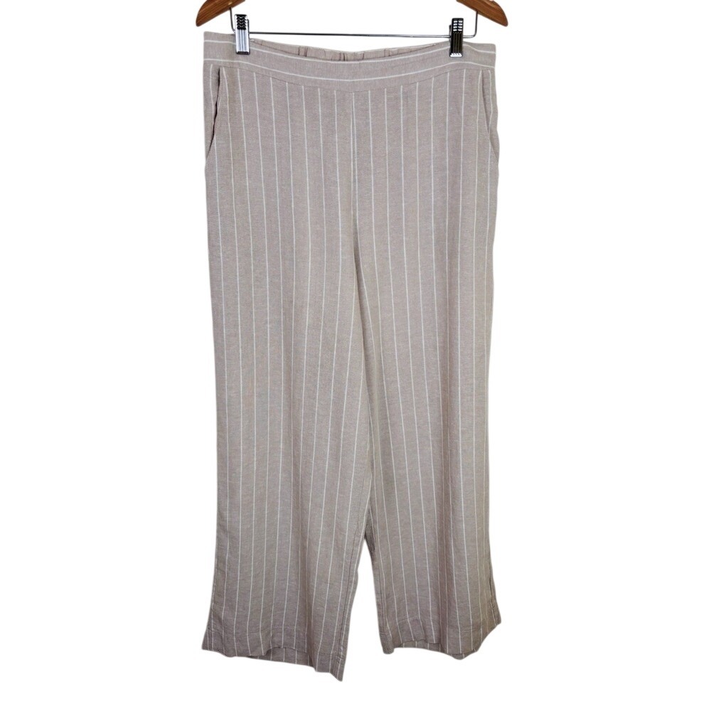 Joie Women's Sz Large Linen Beachy Wide Leg Pull Up Pants Pinstripe High Waisted